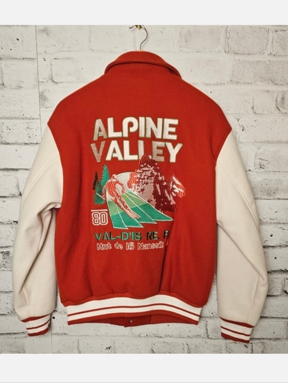 Zara Alpine Valley Varsity Jacket Red Ski Patch Wool Blend M - Picture 2 of 11